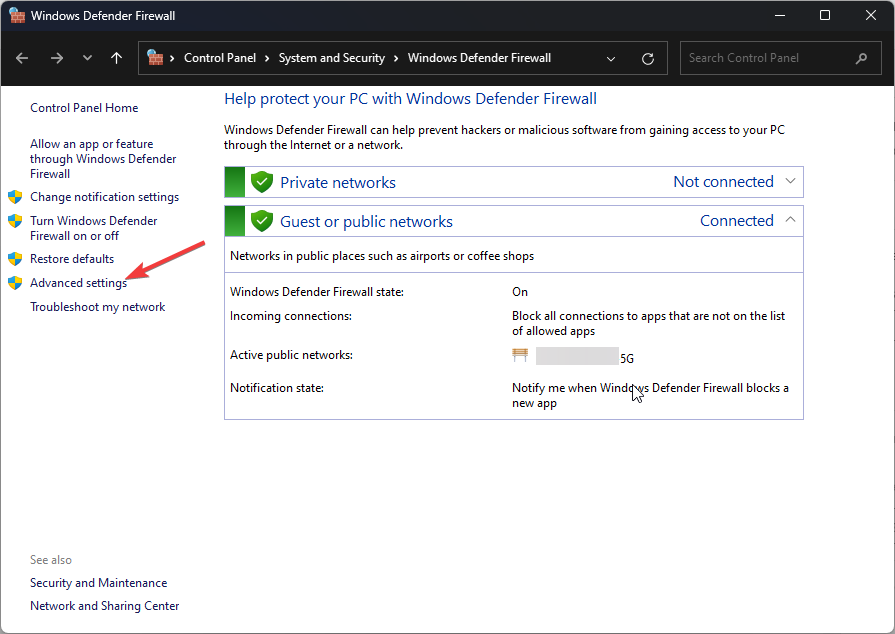 Дополнительные параметры брандмауэра