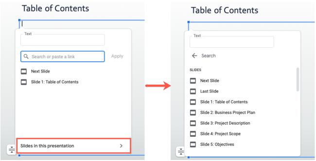 Select the slide from the list