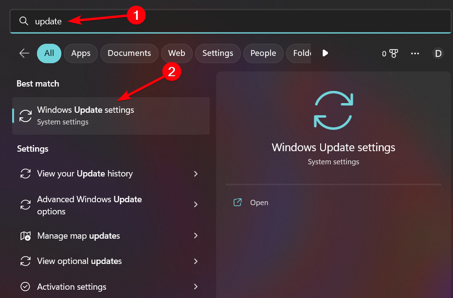 Скриншот: окно результатов поиска обновлений Windows