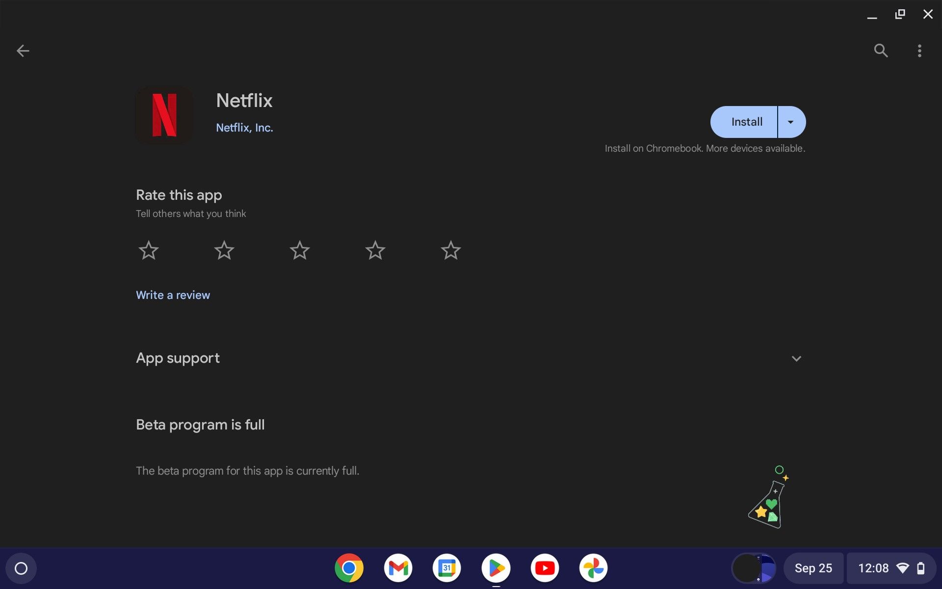 Страница установки Netflix в Play Store на Chromebook