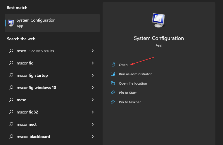 скриншот: запуск msconfig