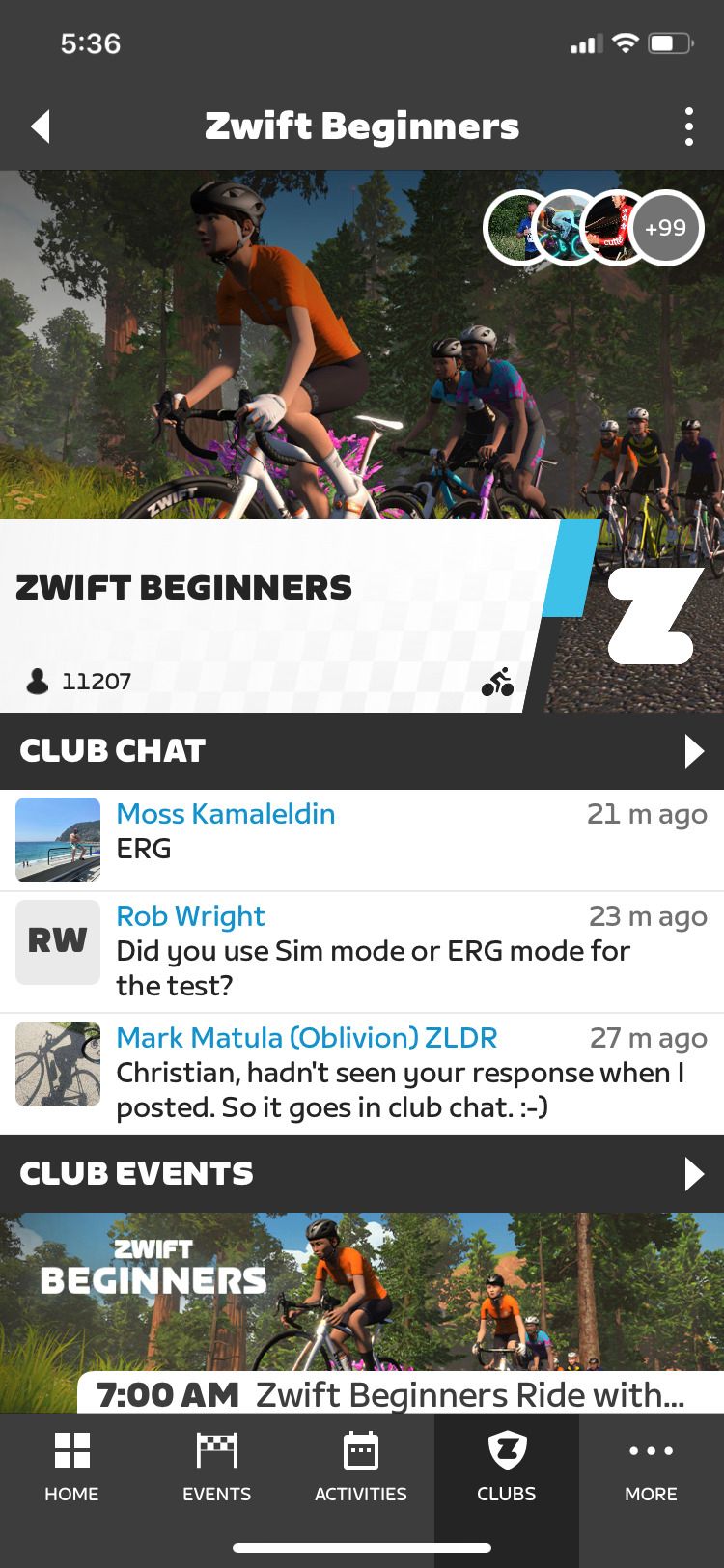 Zwift Companion app Zwift beginner club