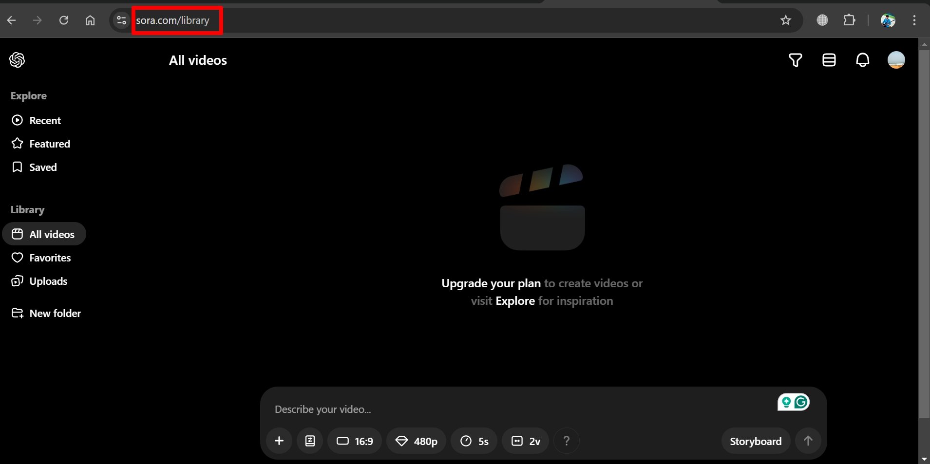 Sora 라이브러리 화면