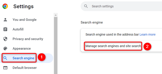 Выберите «Управление поисковыми системами и поиском по сайту».