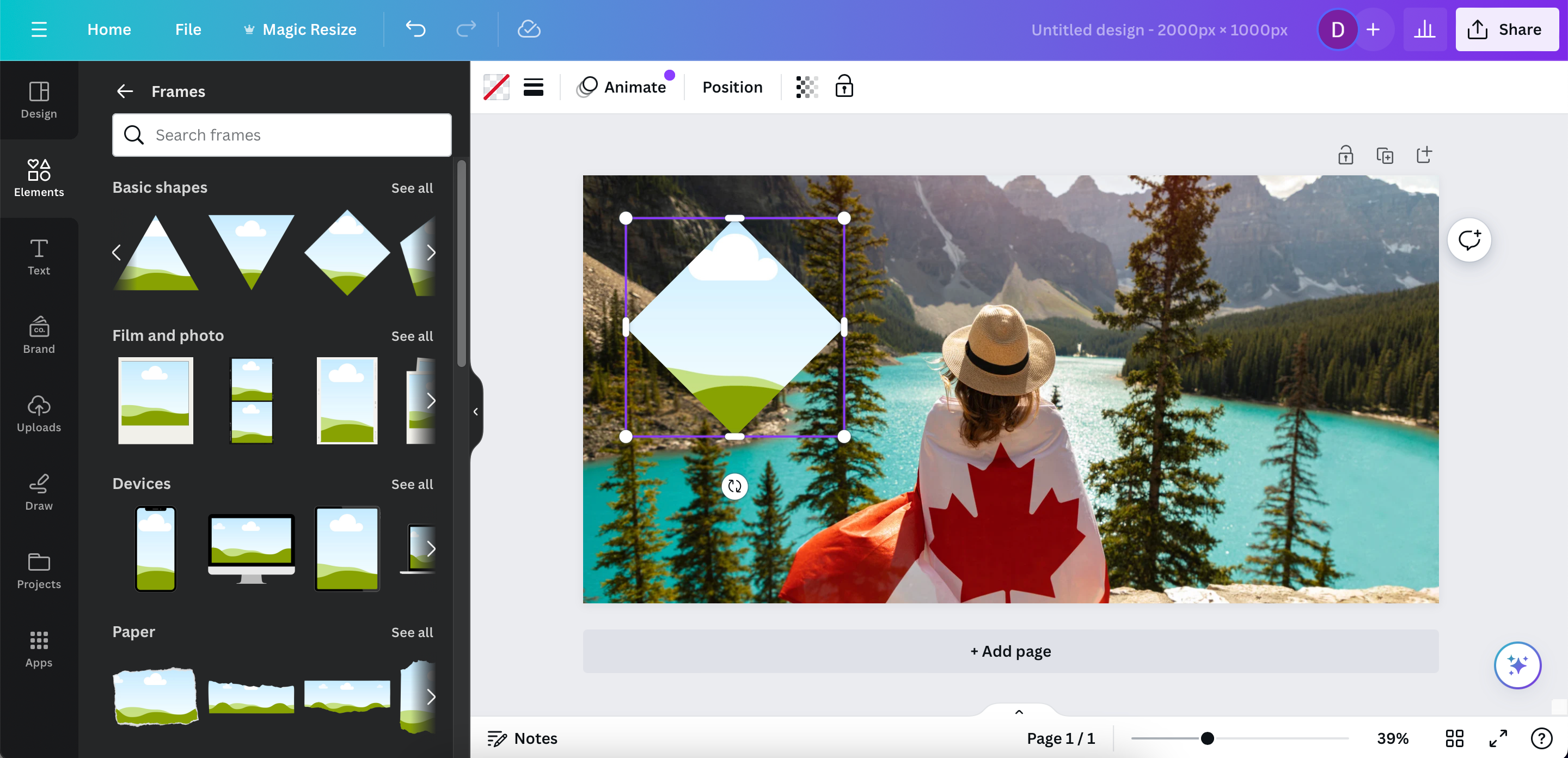 Добавление новой рамки к изображению в Canva