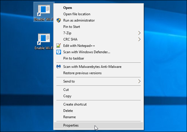 Контекстное меню ярлыка с пунктом Свойства