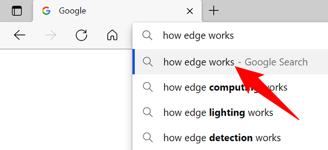Выбор подсказки в Edge.
