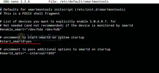 /etc/default/smartmontools 파일의 자동 시작 관련 부분 스크린샷
