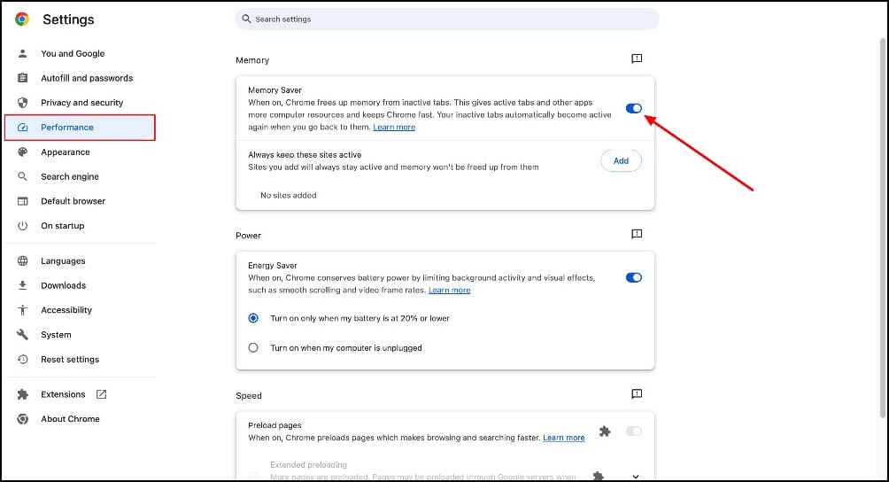 Функция «Освобождение памяти» в Google Chrome