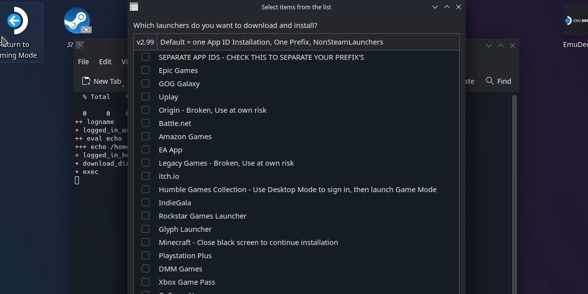 Список лаунчеров в NonSteamLaunchers