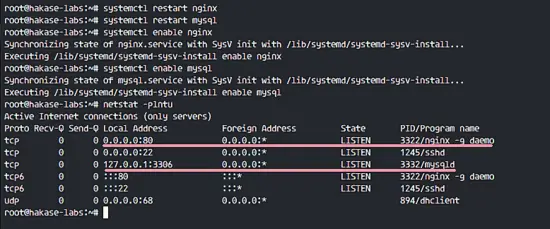 Verifica che Nginx e MySQL siano in esecuzione con le porte corrette