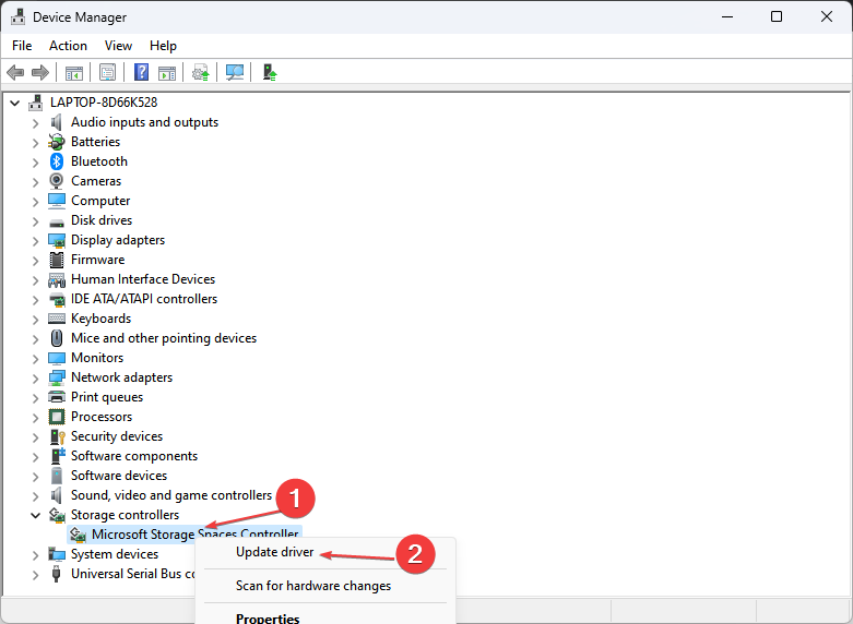 Окно Диспетчера устройств с пунктом обновления драйвера