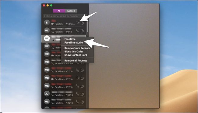 Интерфейс FaceTime для совершения звонка: список контактов и кнопка звонка