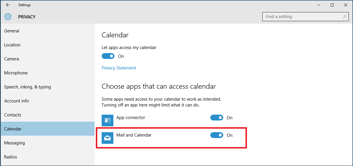 Отключение синхронизации календаря в настройках приложения