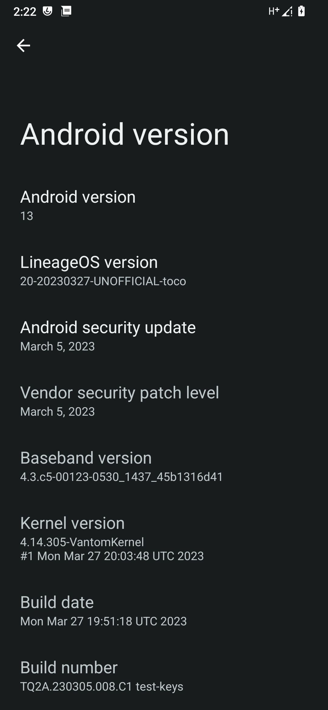 lineageos android version info screen