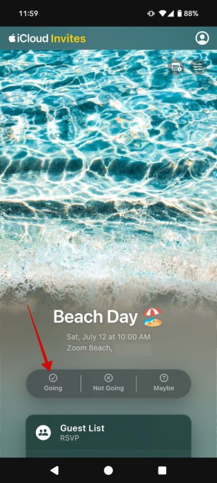 Ответ на приглашение в приложении Invites на iPhone.