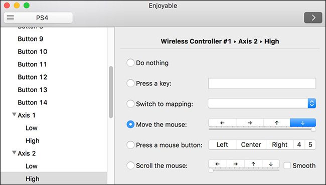 Настройка аналогового стика в приложении для мэппинга