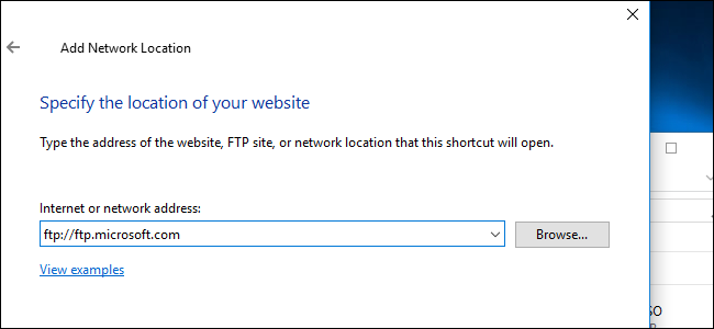 Поле ввода адреса FTP в мастере сетевого расположения