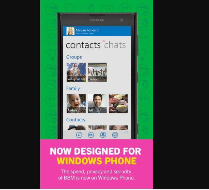 Приложение BBM на Windows Phone — интерфейс