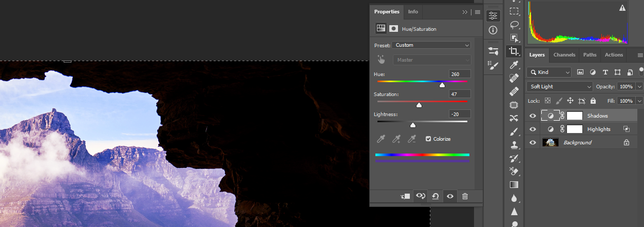 HSL для теней пейзажа