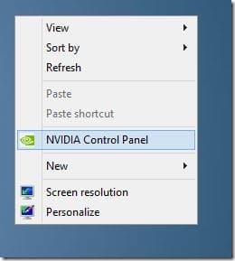NVIDIA Control Panel в контекстном меню рабочего стола