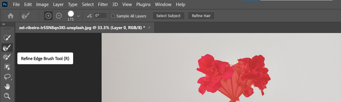Используйте Refine Edge Brush для уточнения краёв