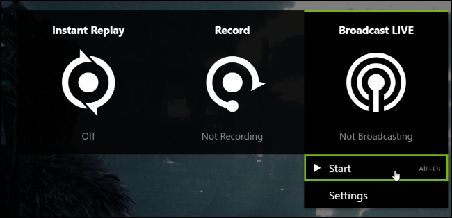 Запуск трансляции через оверлей GeForce Experience