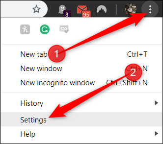 Меню Chrome — пункт «Настройки»