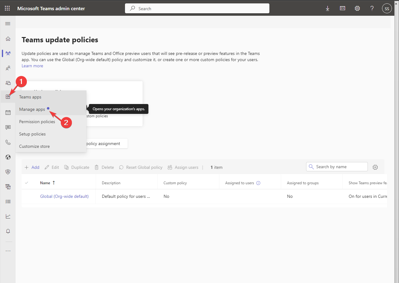 Управление приложениями в Teams admin center