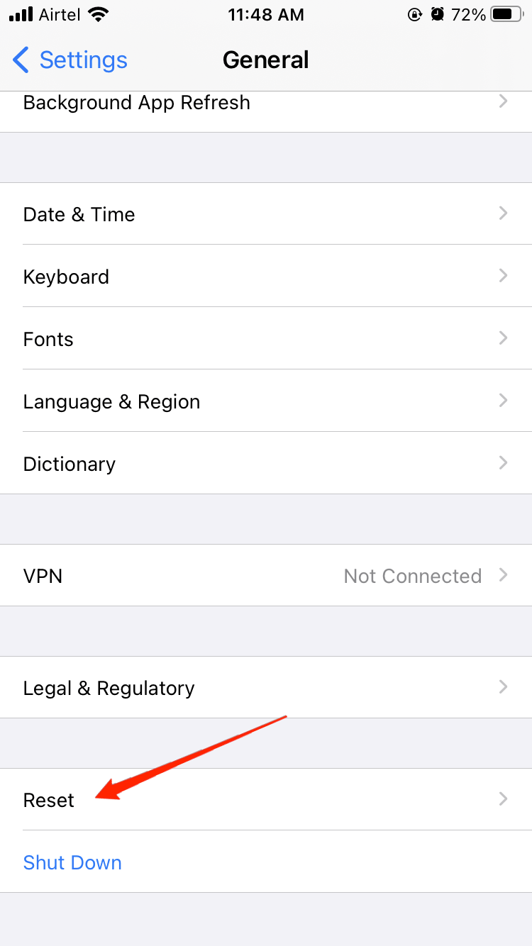 Перейти в Перенос или сброс iPhone