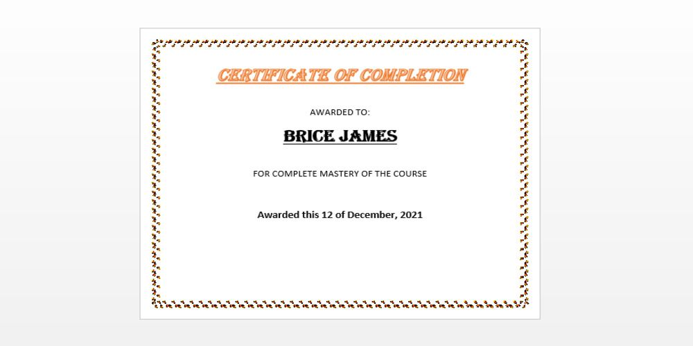 Финально отредактированный сертификат с рамкой и текстом