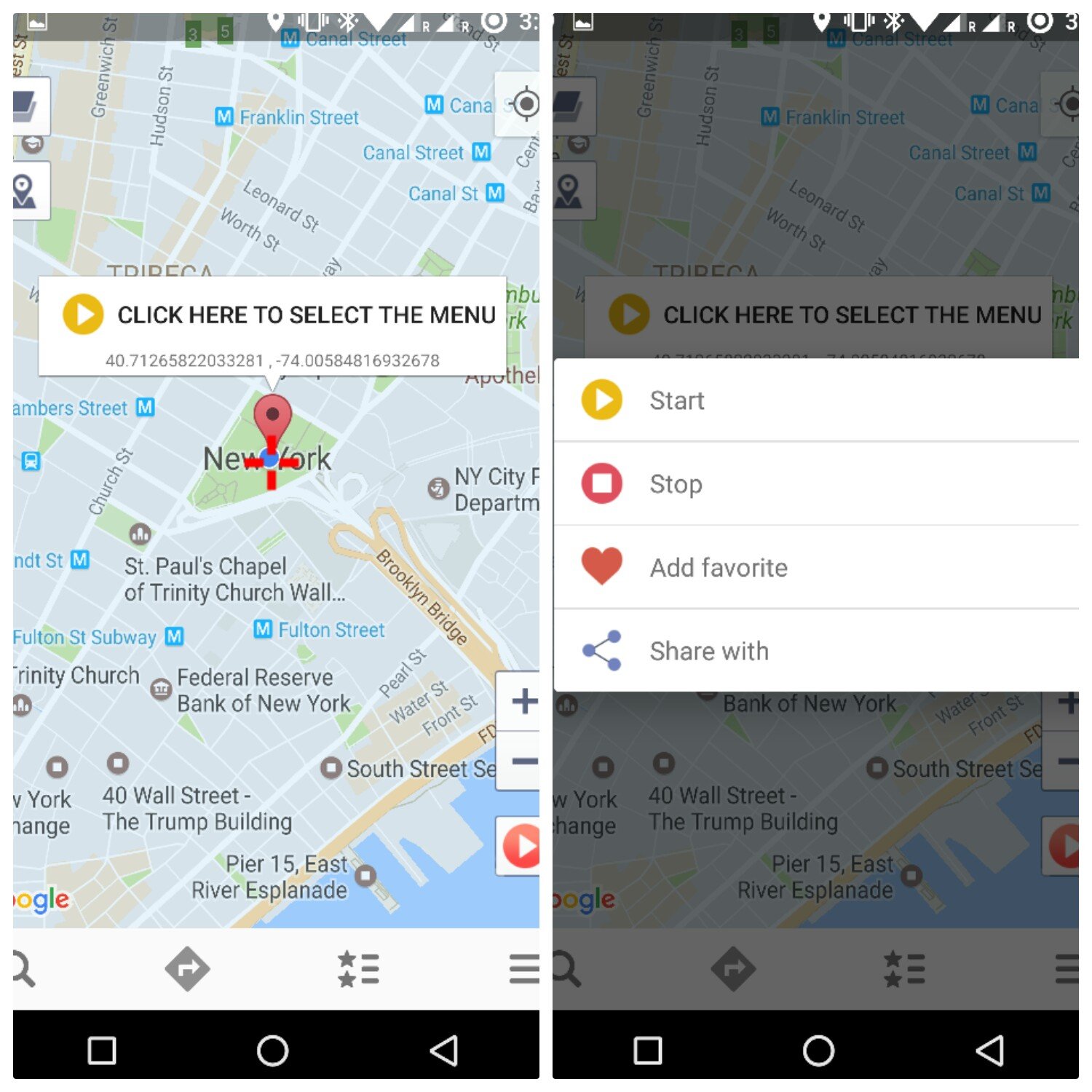 Запуск фиктивного местоположения в Fake GPS Pro