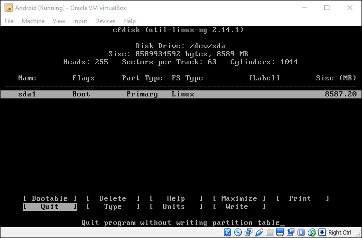Выбор раздела для установки Android-x86