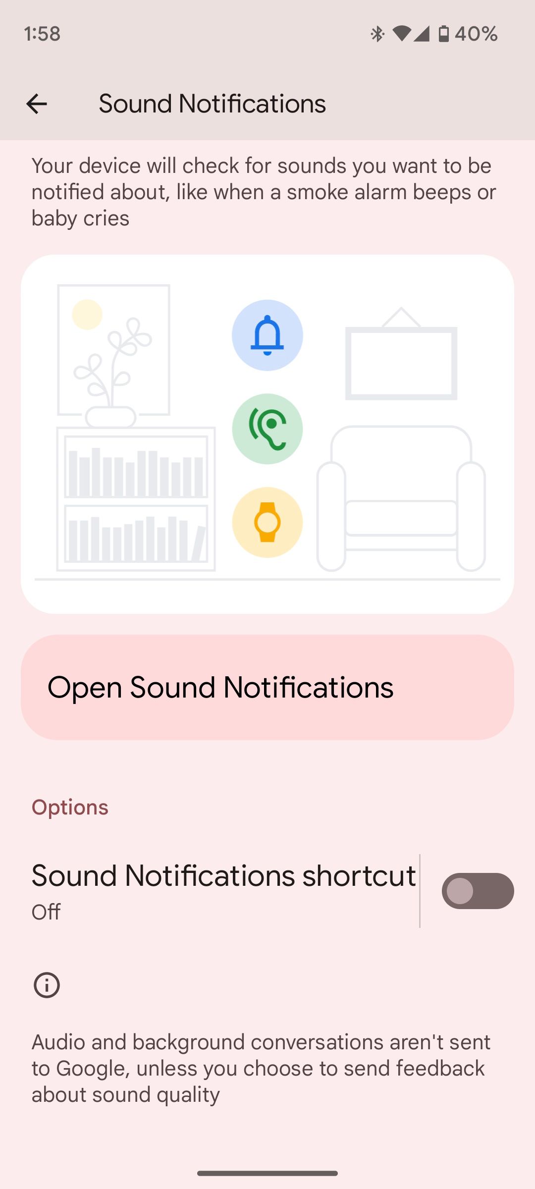Окно приложения Sound Notifications с историей обнаруженных звуков