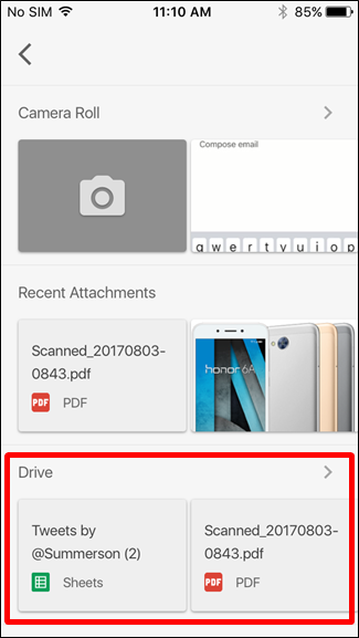 Интерфейс загрузки файла в приложении Google Диск