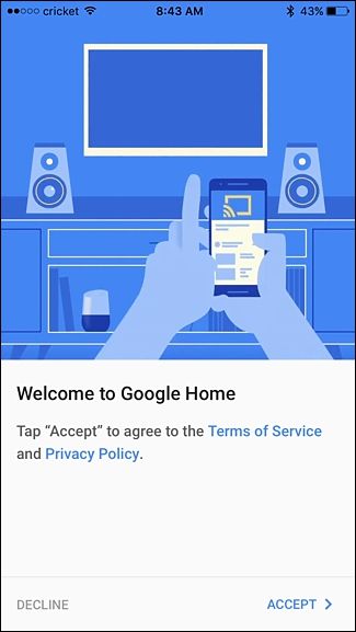 Экран подтверждения в приложении Google Home с кнопкой Accept