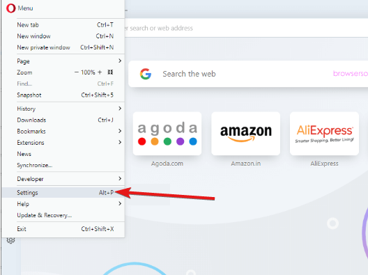 Настройки Opera One