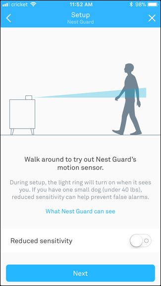 Тест встроенного датчика движения в Nest Guard