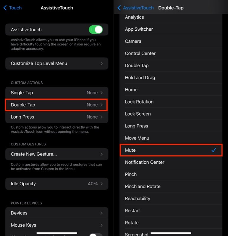 назначение Mute на жест AssistiveTouch
