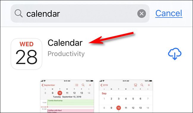 Результат поиска: приложение Календарь в App Store