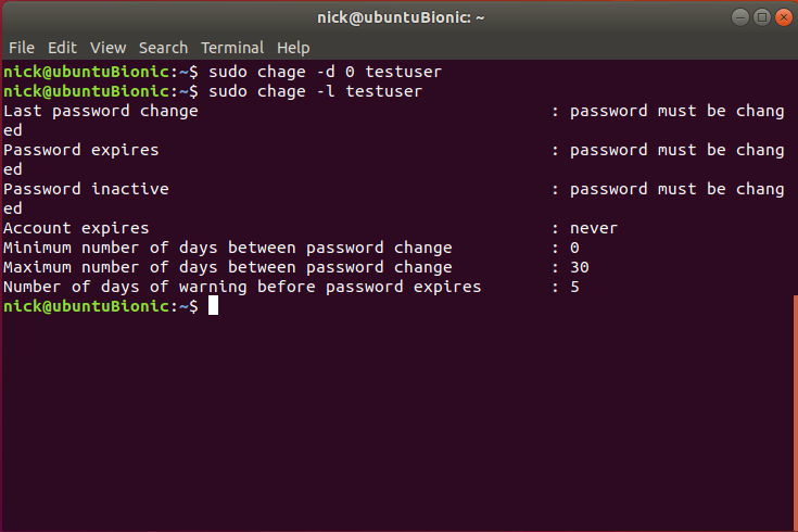 Принудительная истёкшая пароль через chage