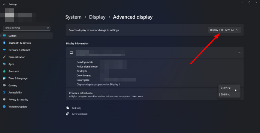 Настройка параметров конкретного монитора