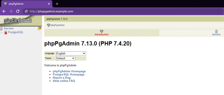 Главная страница phpPgAdmin