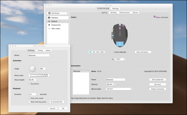Назначение клавиш цифровой панели Scimitar в CKB-Next
