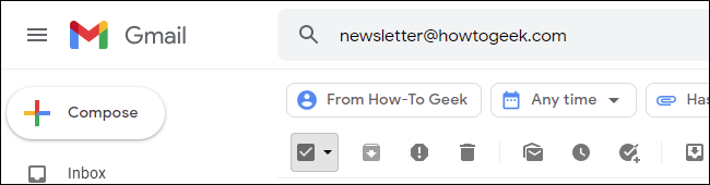 Поиск рассылок How-To Geek в Gmail.