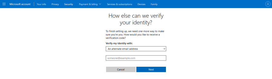 Skype 2SV alternate email address click Next
