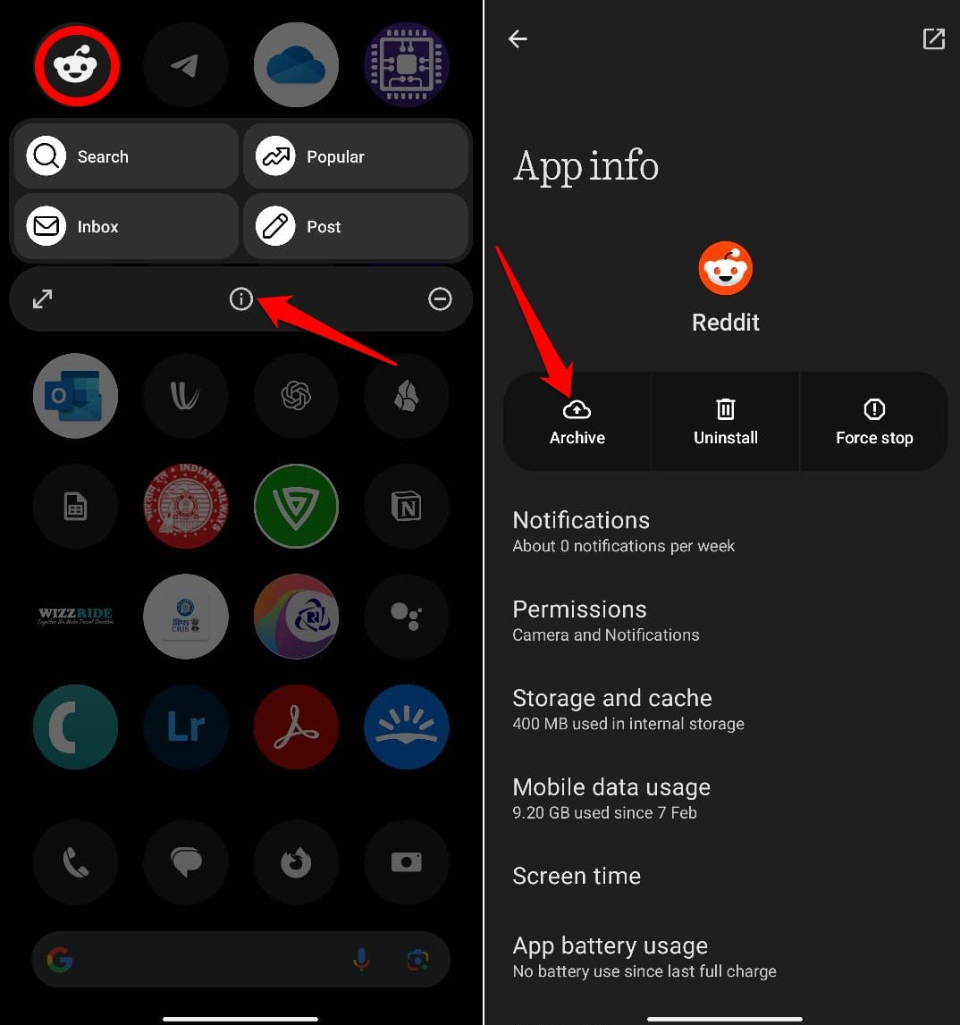 Icono difuminado que indica app archivada