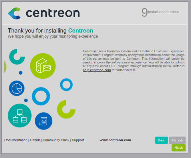 Установка Centreon завершена успешно