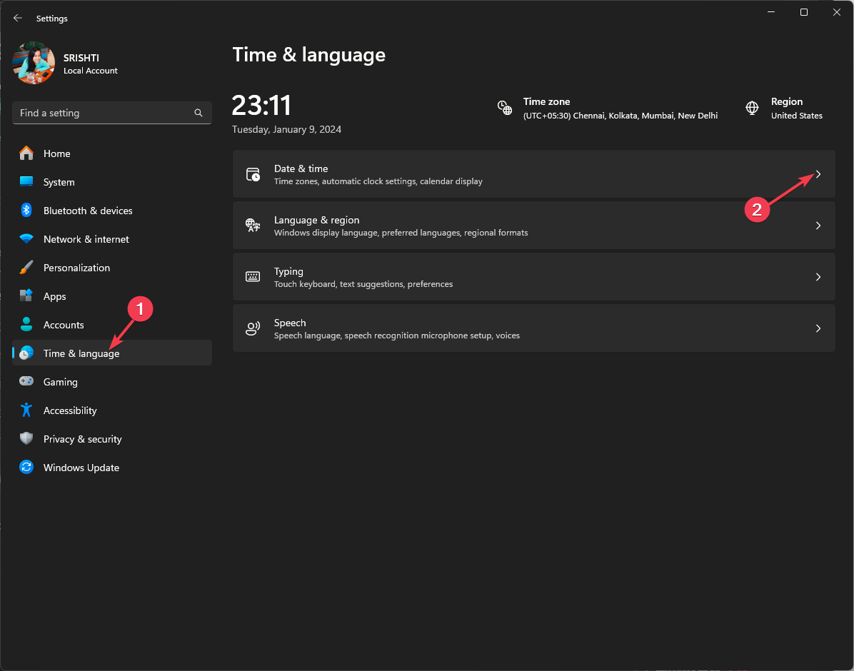 Параметры времени и даты в Windows