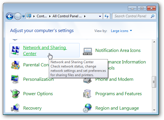 Переход в настройки сети Windows